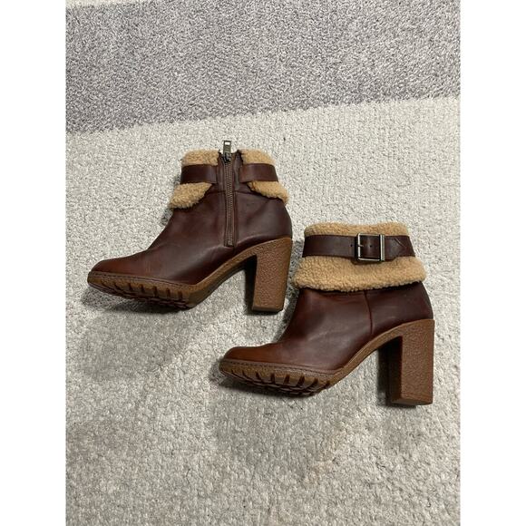 Timberland Ortholite Faux Shearling Leather Heeled Boots Womens Size 7.5 Brown - Picture 3 of 14